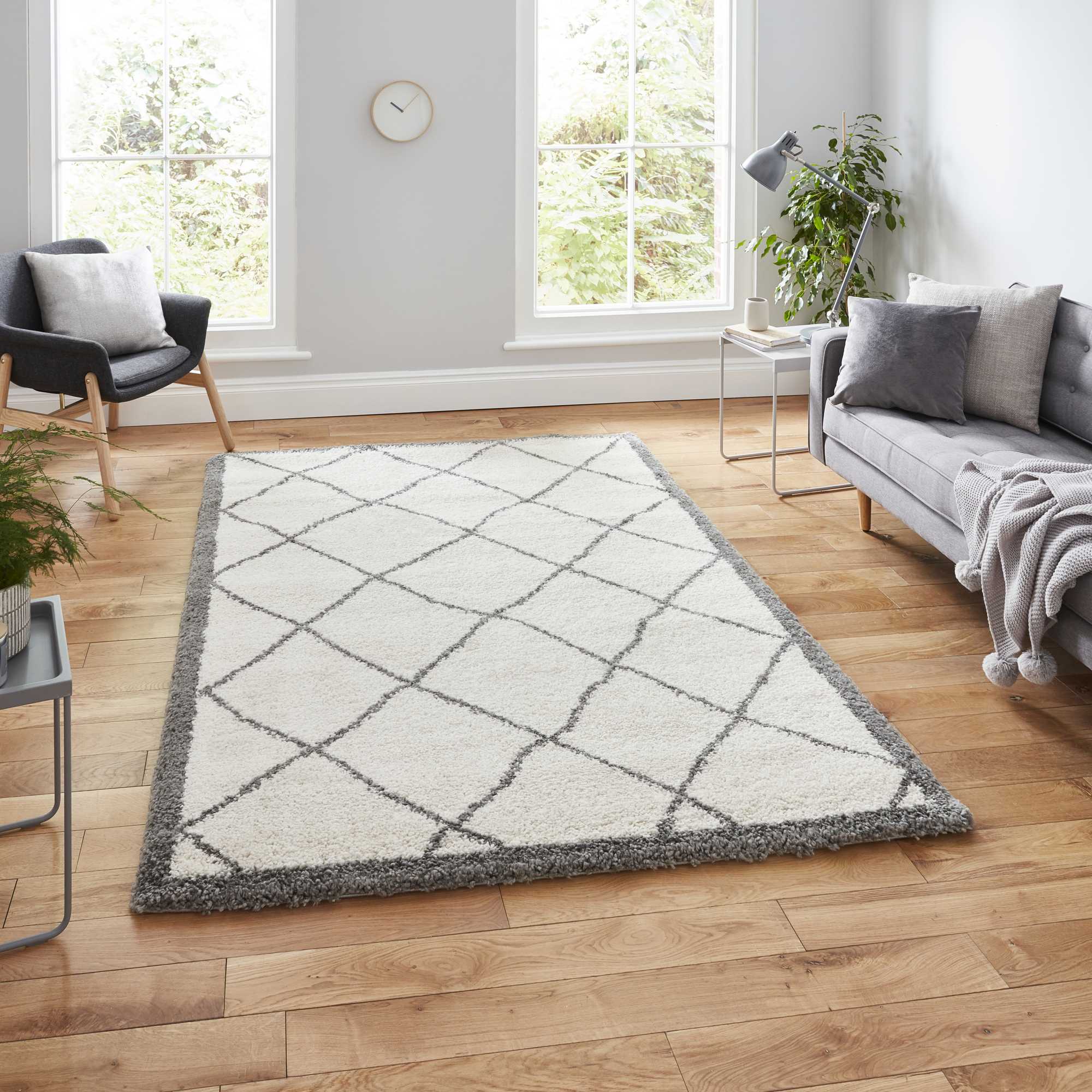 Atlas 01678 Boho Moroccan Scandi Shaggy Rugs In Cream Grey